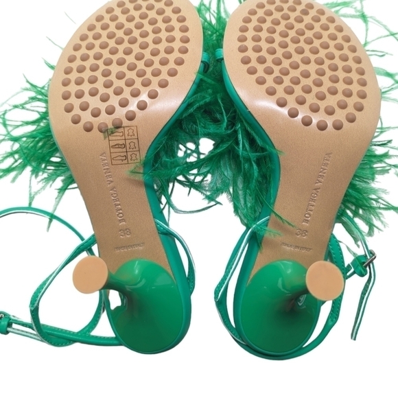 NEW Bottega Veneta Authentic Dot Green Feather Sandal Heels Size EU 38 - Picture 11 of 16